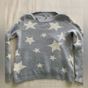 Marled Size L Gray and Ivory Star 100% Cotton  Sweater Boat Neck Cute!